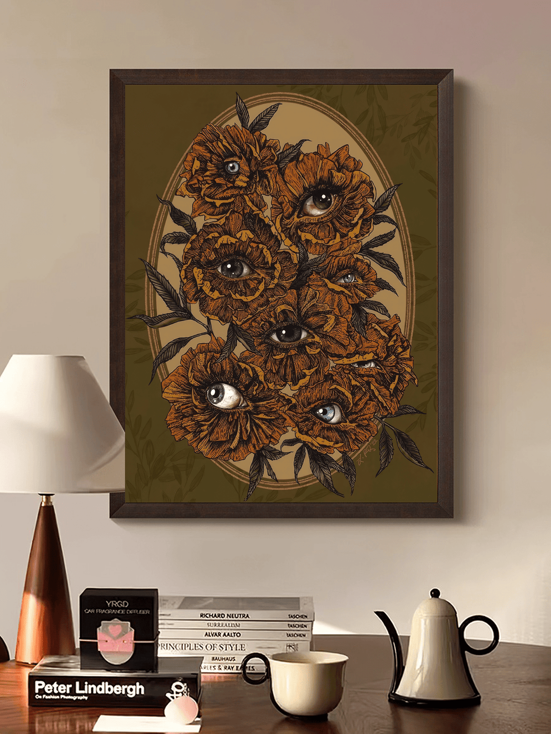 Introducing the Dreamy Creepy Bouquet Cabin Poster - a stunning piece of Gothic art that will elevate your modern living room or bedroom. This hauntingly beautiful depiction of a bouquet adds a touch of eerie charm to any home decor.