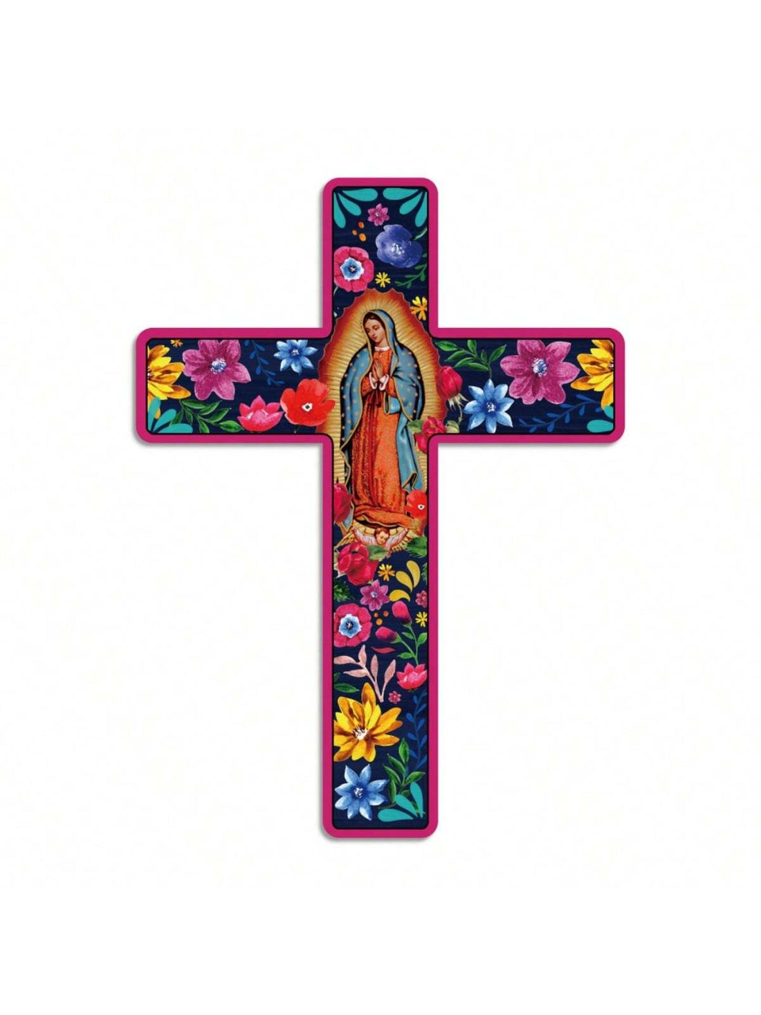 Experience the vibrant tradition of the Day of the Dead with our Wooden Wall Cross. This Mexican Wood Wall Art adds a touch of culture to any farmhouse style home, without the need for a frame. Celebrate life with this unique and eye-catching decor piece.