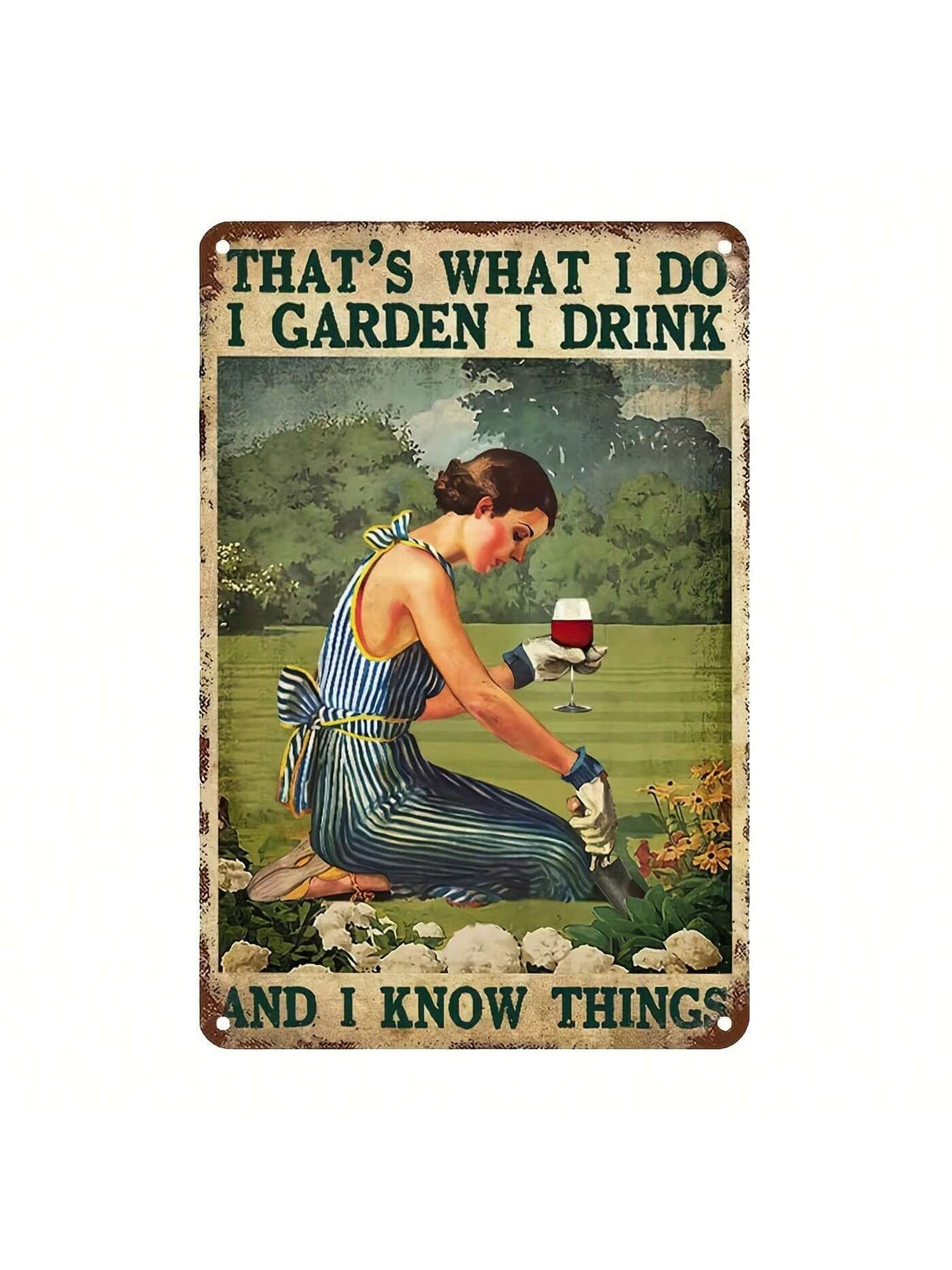 Enhance your home bar or garden with our charming Garden Girl Wine Vintage Metal Tin Sign. Featuring a beautiful design, this sign adds a touch of style to any space and is perfect for wine lovers. Crafted with high-quality materials, it's a durable and eye-catching addition to your decor.