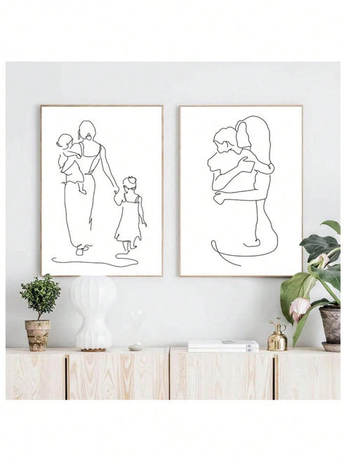Minimalist mother daughter line art canvas print for meaningful home decor