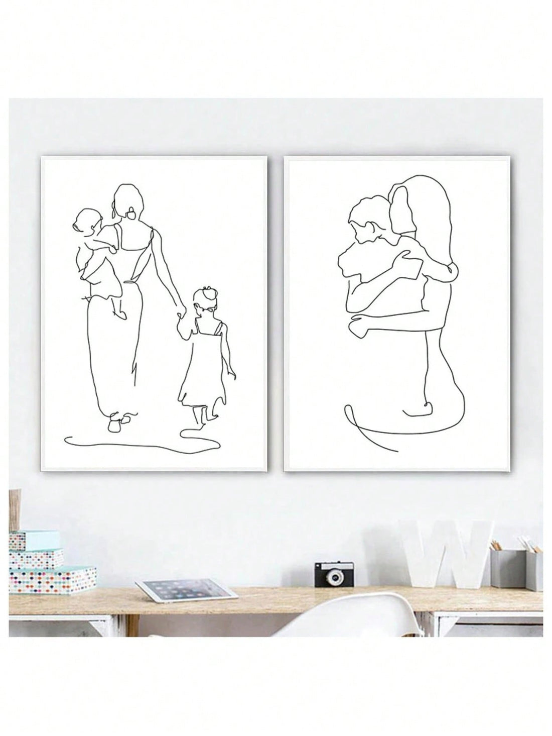 Elevate your home decor with our Minimalist Mother &amp; Daughter Line Art Canvas Print. This stunning abstract wall decor features a modern and sleek design that will add a touch of elegance to any room. The minimalistic style portrays the strong and beautiful bond between a mother and daughter. Bring sophistication and meaning to your space with this unique piece of art.