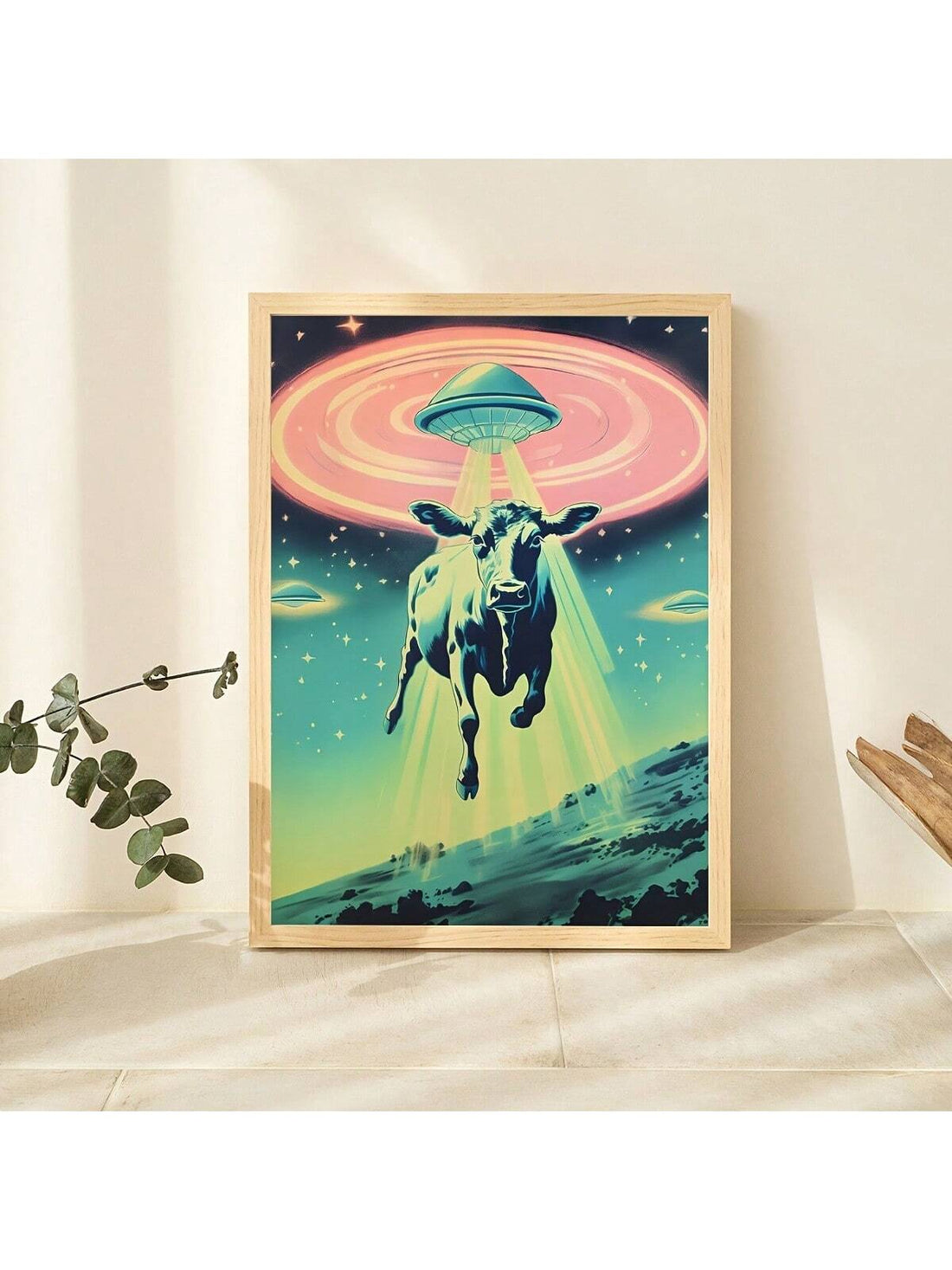 Add a touch of vintage charm to your room with our Vingtage Flying Saucers Painting printed on canvas. Perfect for room decoration, bedroom decor, or even bathroom decor. This high-quality print will elevate any space, without the need for a frame.