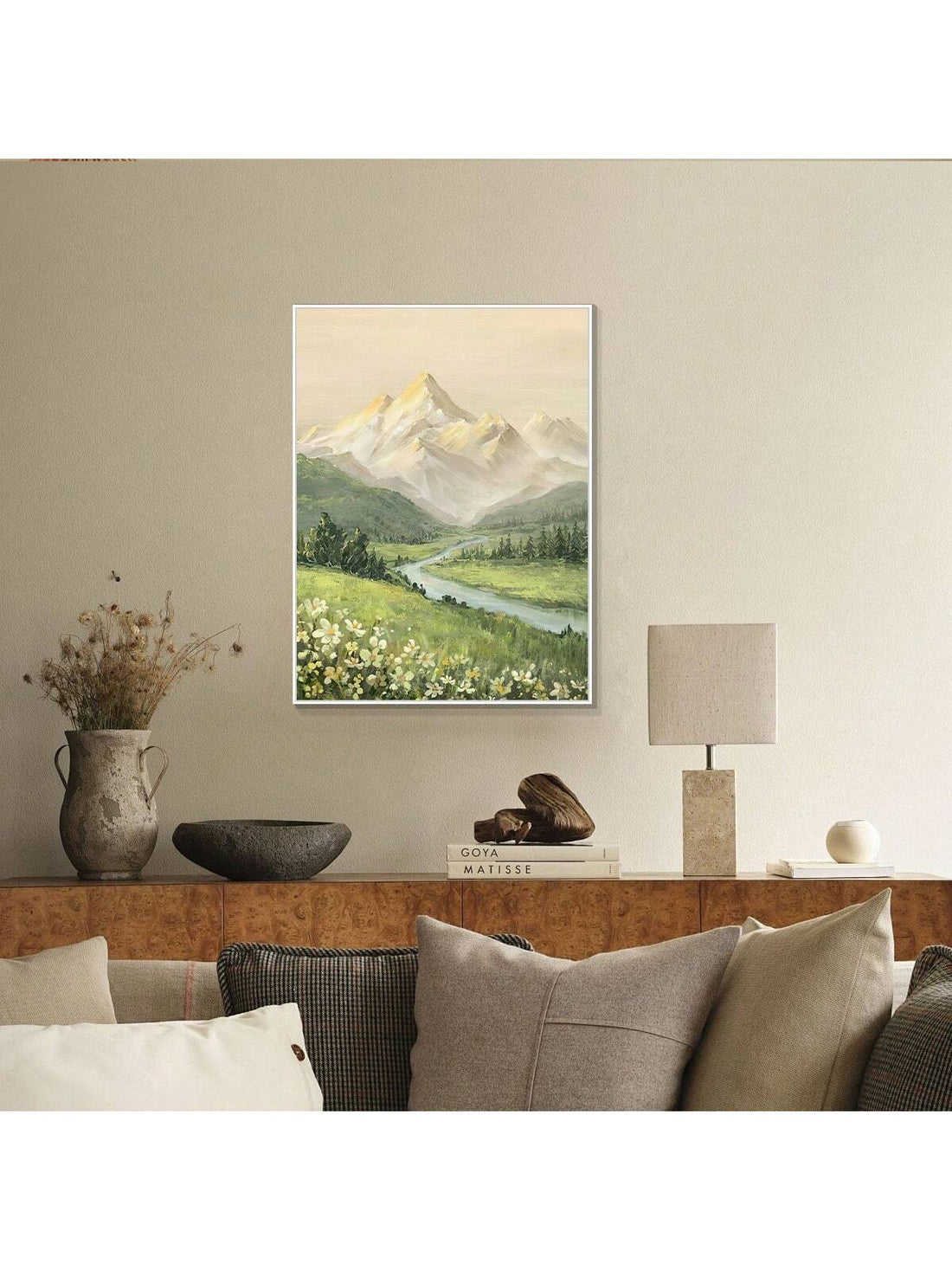 Enhance your home decor with this elegant canvas art featuring a serene Nordic-inspired landscape. The perfect addition to any room, this art piece evokes a sense of tranquility and sophistication. Made with high-quality materials, it is sure to add a touch of sophistication and beauty to your living space.