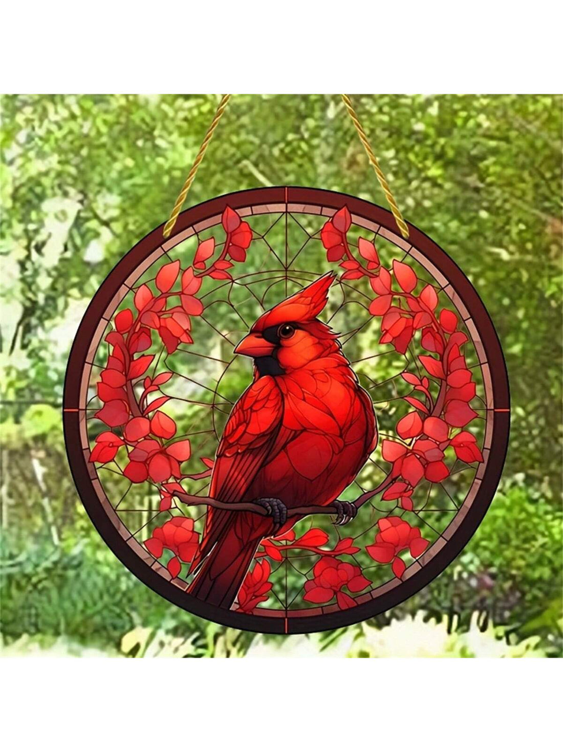 Introducing the Cranberry Cardinal Sunshade - the perfect addition to your festive home decor. Made with durable acrylic, this hanging ornament can be placed on your porch or wall for a touch of holiday cheer. Add a festive touch to your home with this beautiful, acrylic sunshade.