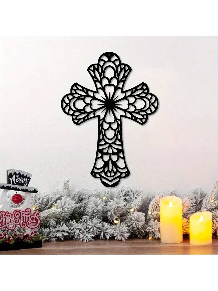 Enhance your home decor with this Creative Modern Fashion Vintage Cross Shaped Metal Art. Its unique design adds a touch of elegance and beauty to your walls. Made of high-quality metal, this hanging ornament is durable and stylish. Perfect for any room, it's a must-have for any art lover.