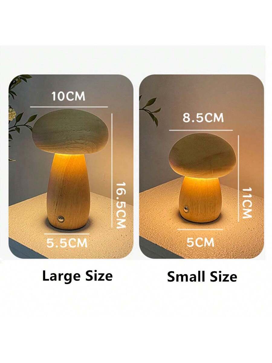 LED mushroom night light glowing warm on bedside table