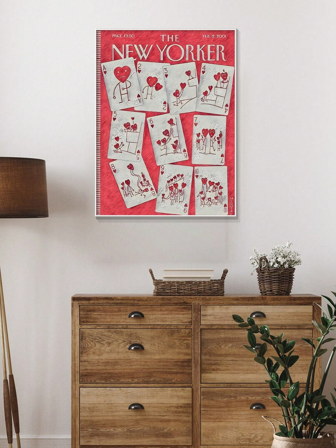 The New Yorker Poster, Hand Drawn Artwork, Valentines Day Inspired, Playing Cards Heart