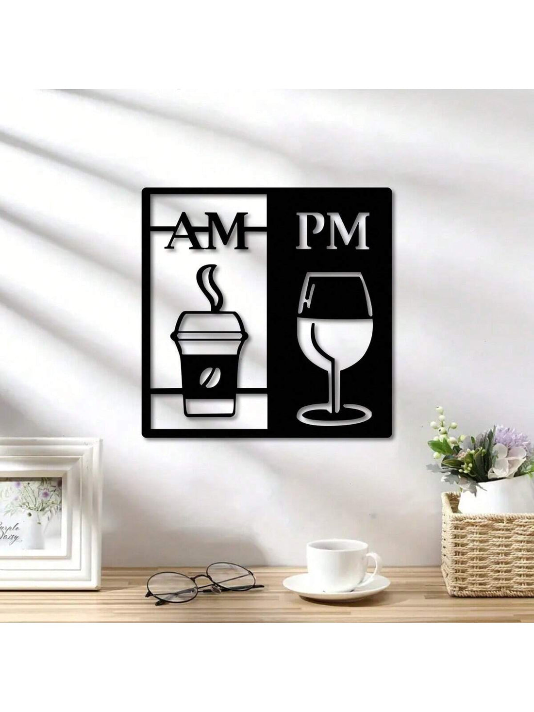 This charming metal wall art features a delightful combination of coffee and wine, making for a unique and thoughtful housewarming gift. Hang this decorative piece in any room to add a touch of beauty and personal style to the space.