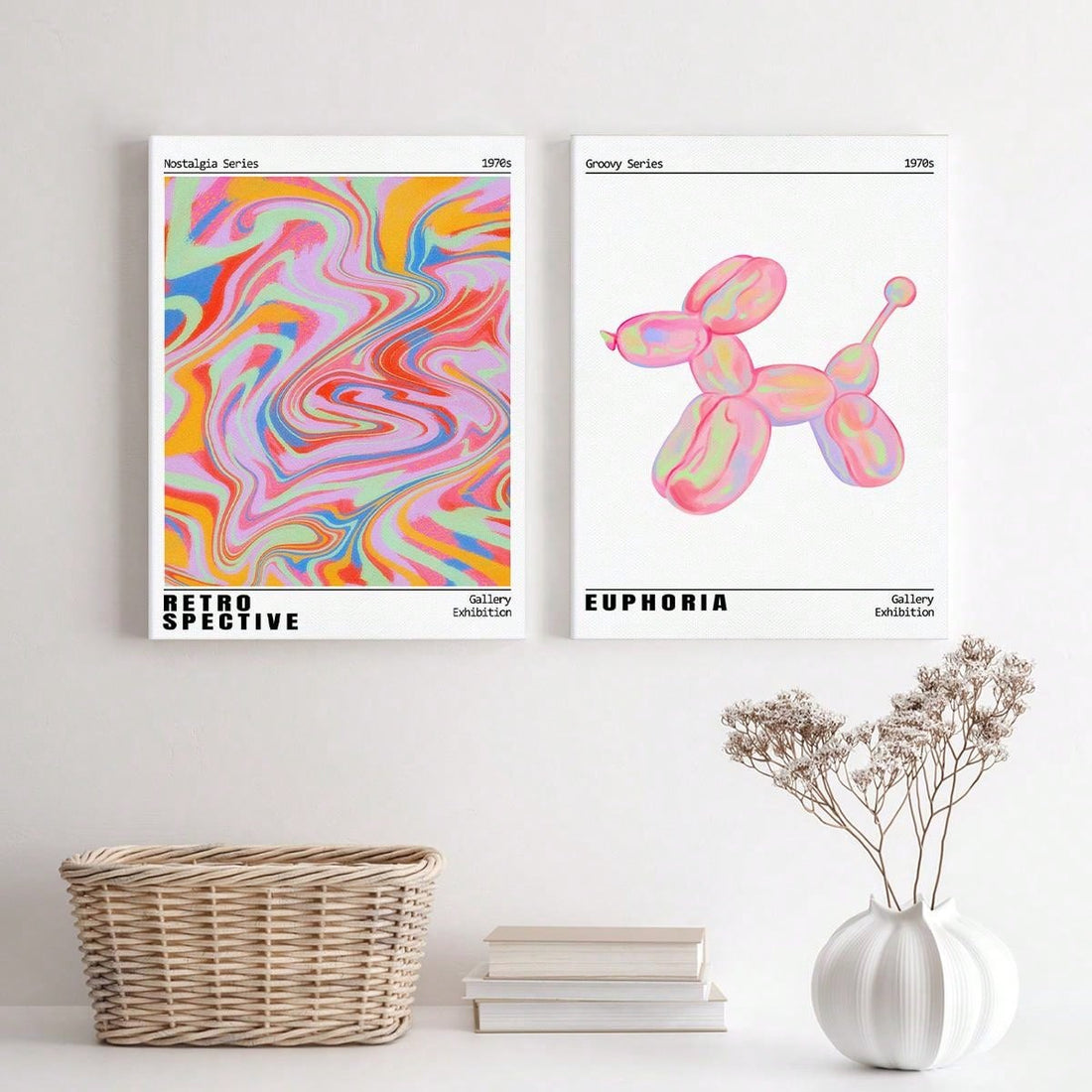 Add a touch of modern art to any room with this set of pink balloon dog canvas prints. With its unique design and vibrant colors, this canvas painting is perfect for decorating your bedroom or any wall in your home. It also makes for a great gift, providing a unique and stylish addition to any art collection.