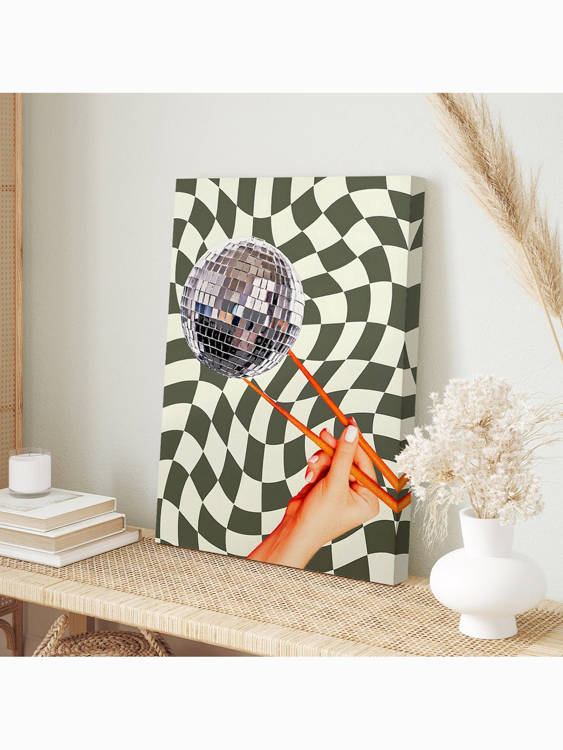 Elevate your space with the Trendy Disco Chopstick Poster, a frameless canvas print that blends modern style with vibrant disco flair. Its sleek design adds a chic, artistic touch to any room, making it perfect for those seeking contemporary wall decor that stands out. Crafted for easy display, this poster enhances your environment with a unique visual statement.