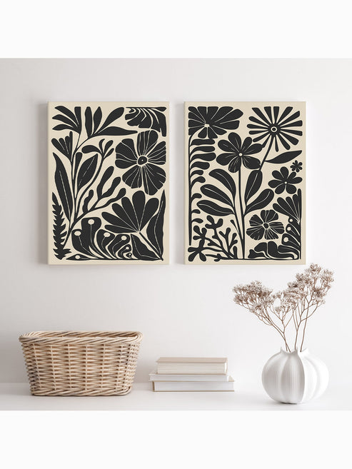 Vibrant Bohemian abstract flower canvas art set of two for bedroom decor