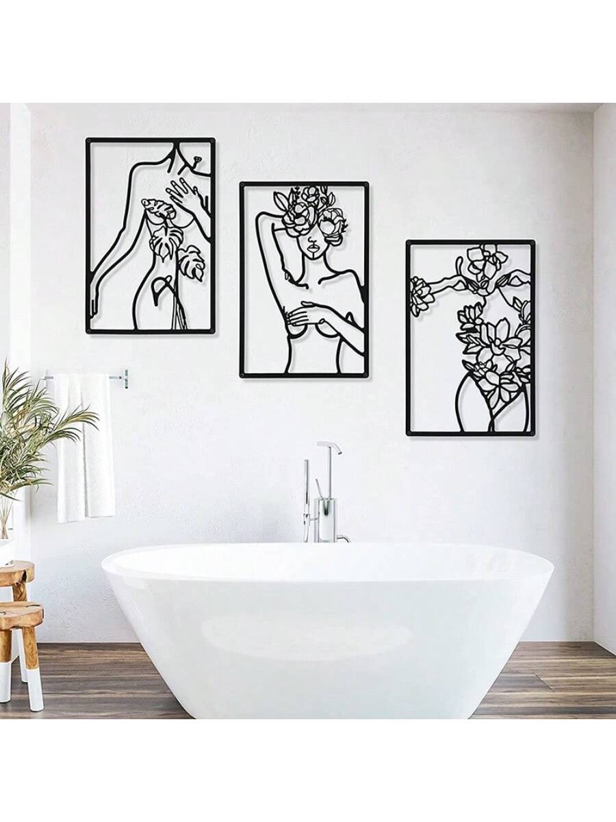 Create a modern and sophisticated look with our Minimalist Black Metal Wall Sculptures. Featuring an abstract female body design, this single line art piece is perfect for both indoor and outdoor decor. Crafted with high-quality metal, it adds a touch of elegance to any living space.