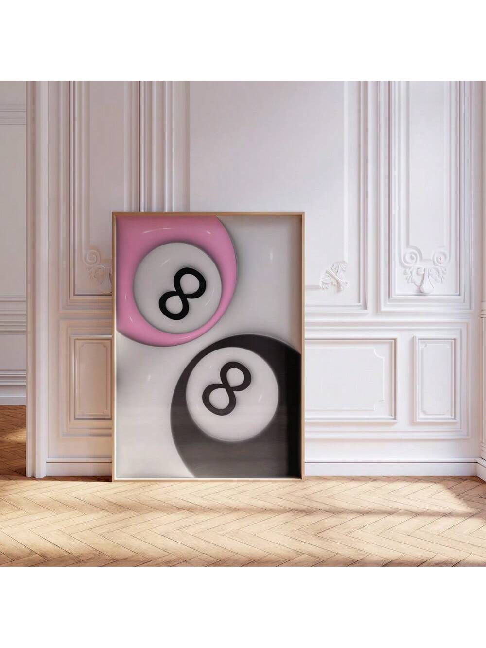 Decorate your space with this Retro Billiard 8-Ball Wall Art Poster. The unframed canvas features a stylish pink print that adds an aesthetic touch to any room. Perfect for billiard enthusiasts, this poster adds personality and charm to your decor. Elevate your space with this unique and eye-catching piece.