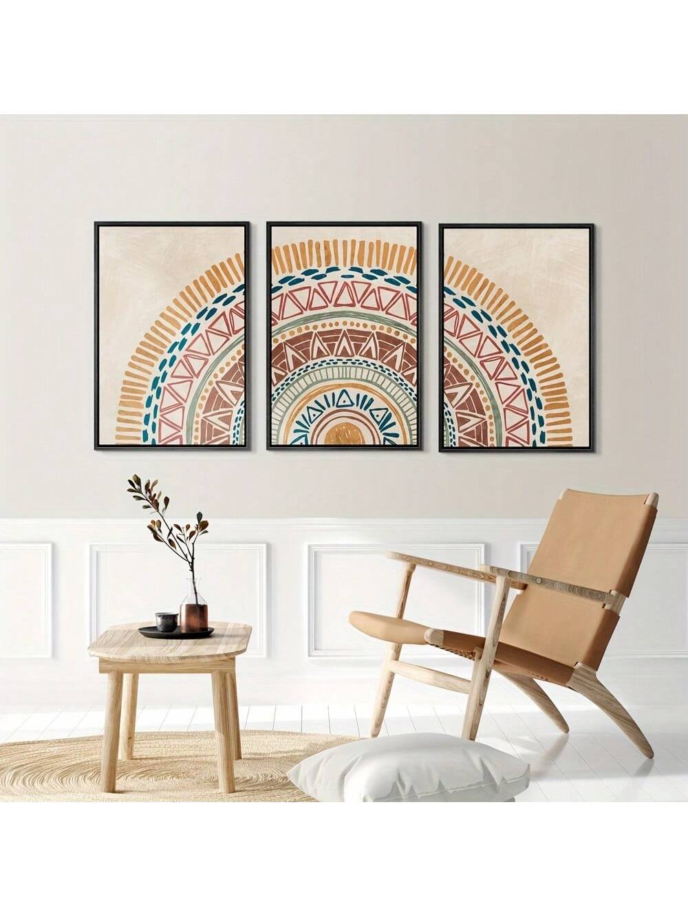 Transform your space with this sophisticated 3-piece Modern Geometric Sun Canvas Art Set. Featuring abstract geometric sun designs in premium framed canvases, this collection adds contemporary elegance to bedrooms, living rooms, and corridors. The carefully balanced composition creates visual harmony while making a bold artistic statement in any interior design scheme.