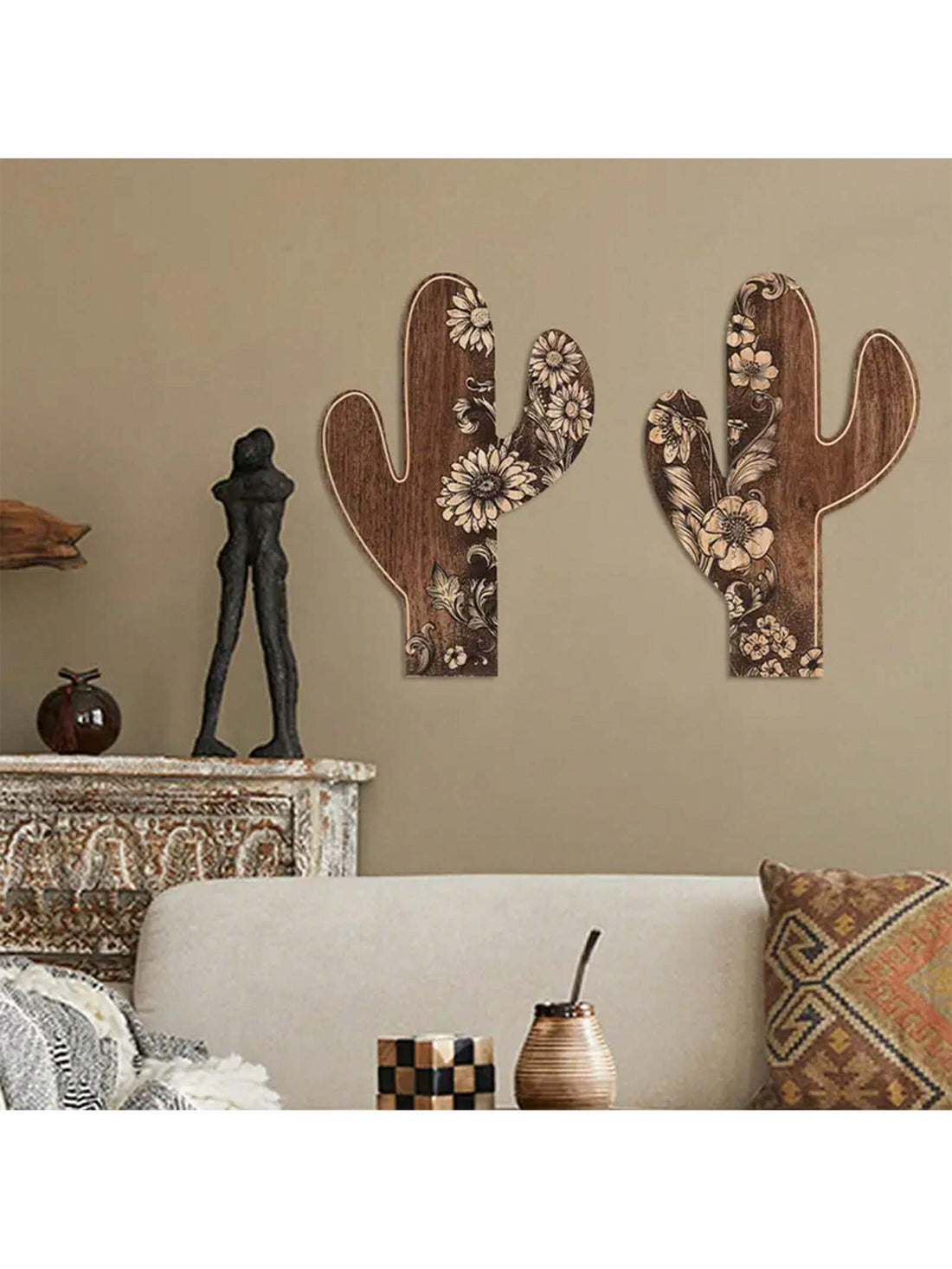 Create a serene Southwest atmosphere in your home, farmhouse, or coffee shop with our stunning cactus-shaped wall decoration. Made from high-quality materials, this unique piece adds a touch of desert beauty to any space. Perfect for cactus lovers and those looking to bring a bit of the Southwest into their space.