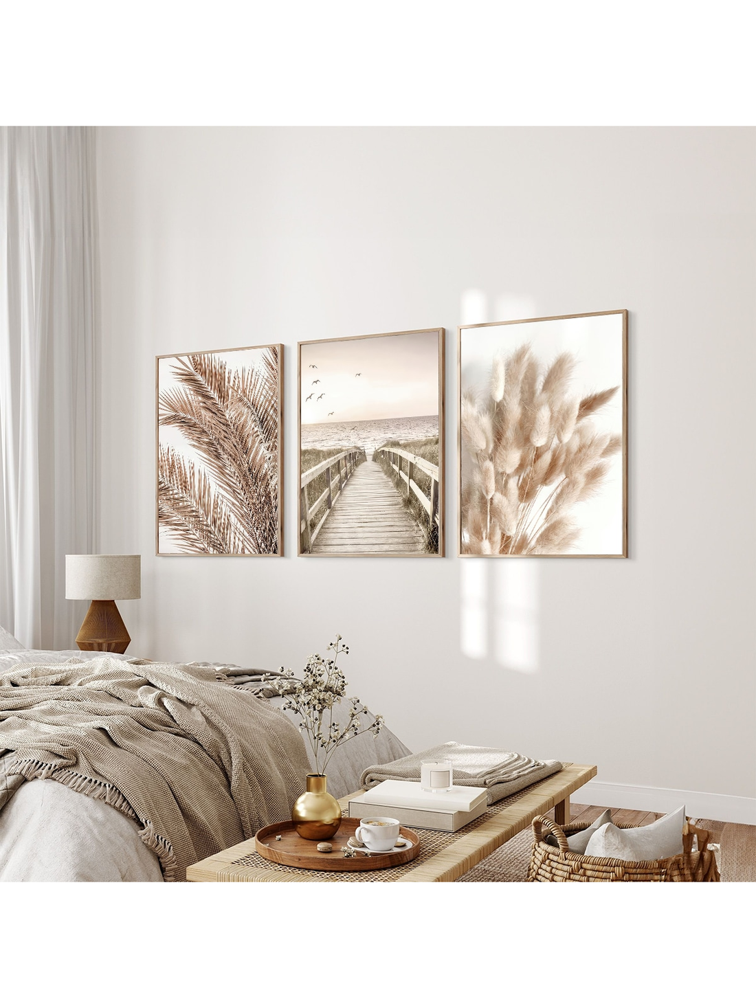 Enhance your living space with the Boho Beige Dandelion Canvas Wall Art Set. This 3-piece collection features waterproof posters crafted to withstand humidity and maintain vibrant colors. The neutral beige tones and delicate dandelion design bring a touch of natural elegance and contemporary bohemian style, making it an ideal choice for modern, stylish home decor. Easy to hang and durable, this set offers both aesthetic appeal and long-lasting quality.