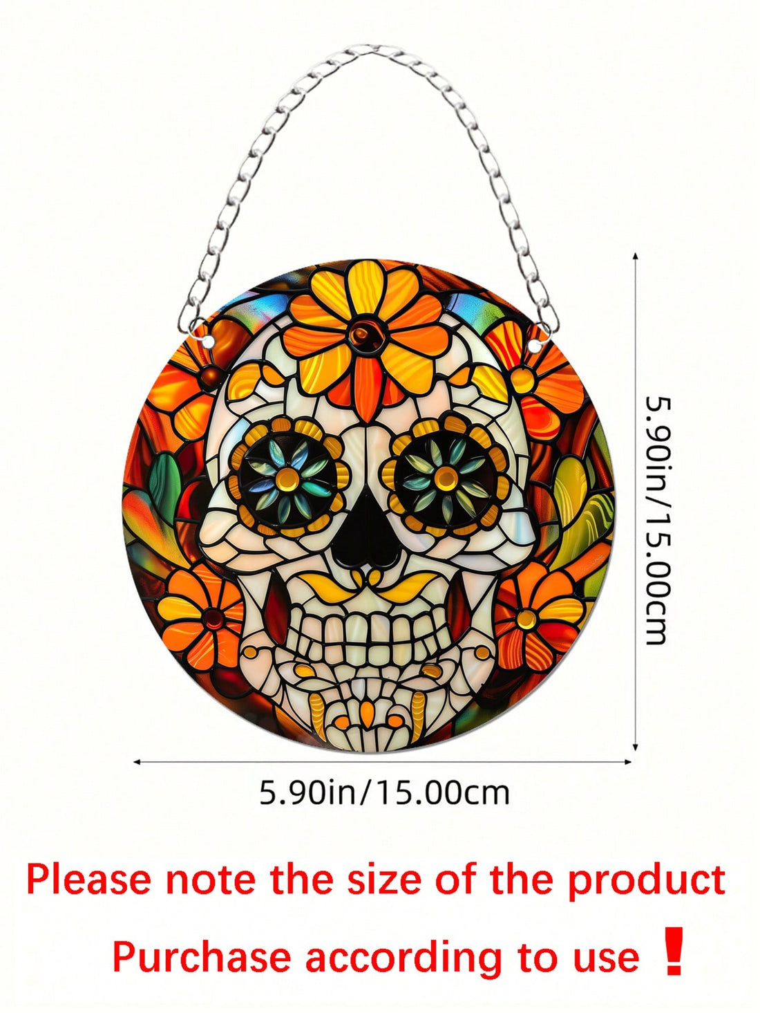 Illuminate your space with our Day of the Dead Acrylic Skull Head Suncatcher and Wall Decor. Made from durable acrylic material, it features vibrant colors and intricate details inspired by the traditional Mexican holiday. Use it as a decoration or hang it in a window for a stunning suncatcher effect.