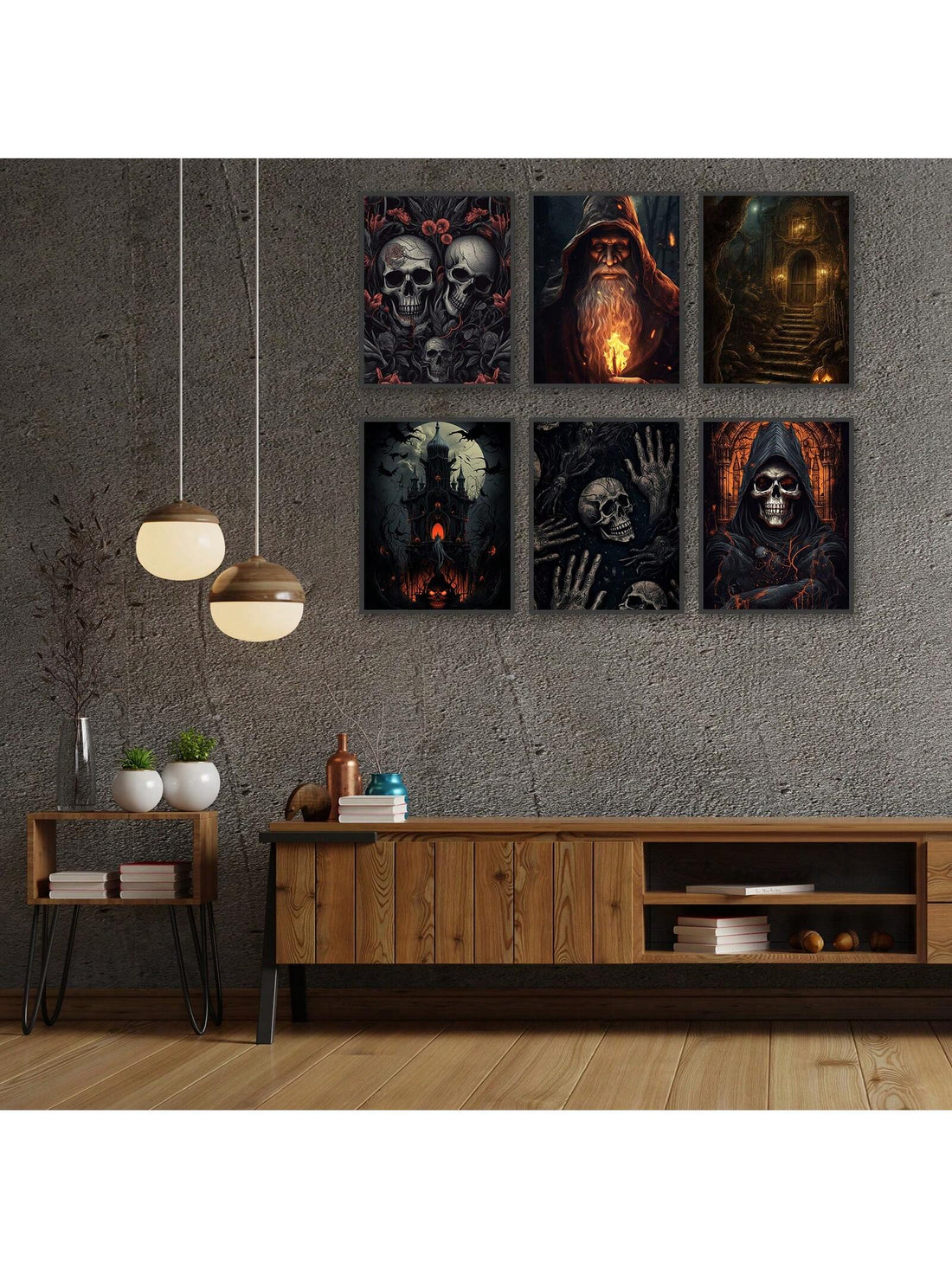 Enhance the haunting ambiance of your Halloween parties with our Witchy Wall Decor Set. Featuring Gothic Portraits, Skull Head Horror Pictures, and Spooky Creepy Posters, this set adds a touch of creepiness to any space. Expertly crafted for maximum impact, these decorations will impress and spook your guests.