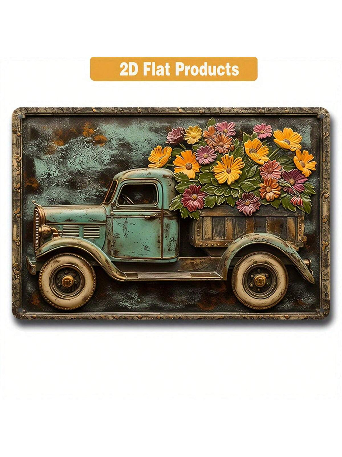 Welcome your guests with retro charm and make a statement in any space with this Vintage Metal Truck Flower Tin Sign. Perfect for home, café, bar, club, or living room, this unique wall art adds a touch of nostalgia to any room. Durably made and beautifully designed, this sign is a must-have for vintage enthusiasts and decor lovers alike.