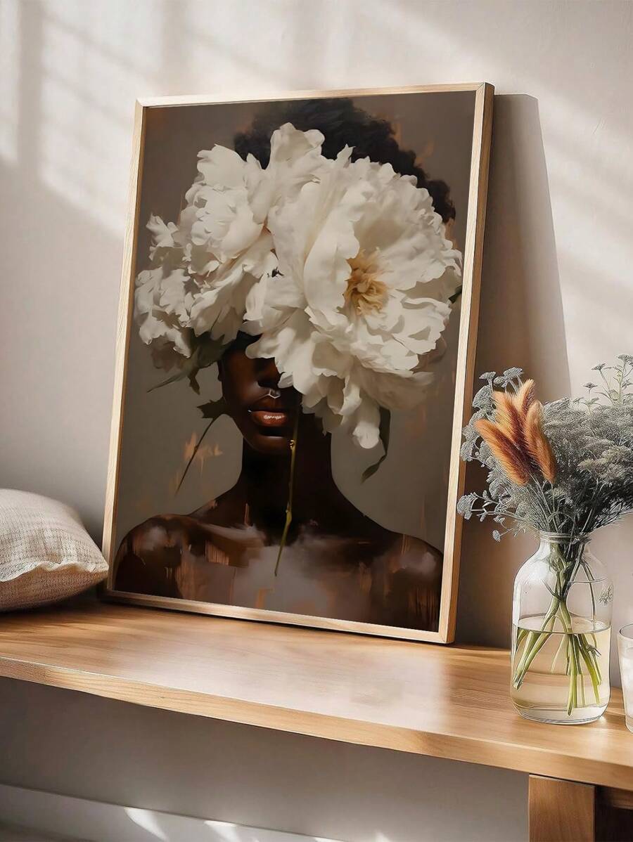 Elevate your dining room with this stunning modern oil painting on non-woven fabric canvas. Featuring a chic woman adorned with vibrant floral elements, this multicolor artwork brings contemporary elegance to any space. The waterproof design ensures lasting beauty, while the removable feature allows flexible styling.