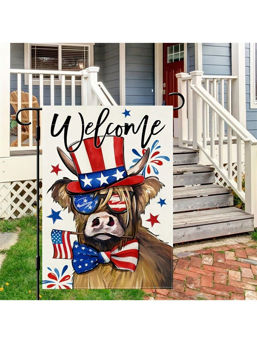 Celebrate American Independence Day in style with our Vibrant Patriotic Highland Cattle Flag! Made with high-quality materials, this flag features a vibrant design of patriotic Highland Cattle that will add a touch of American pride to any setting. Show off your love for the red, white, and blue with this stylish and durable flag.