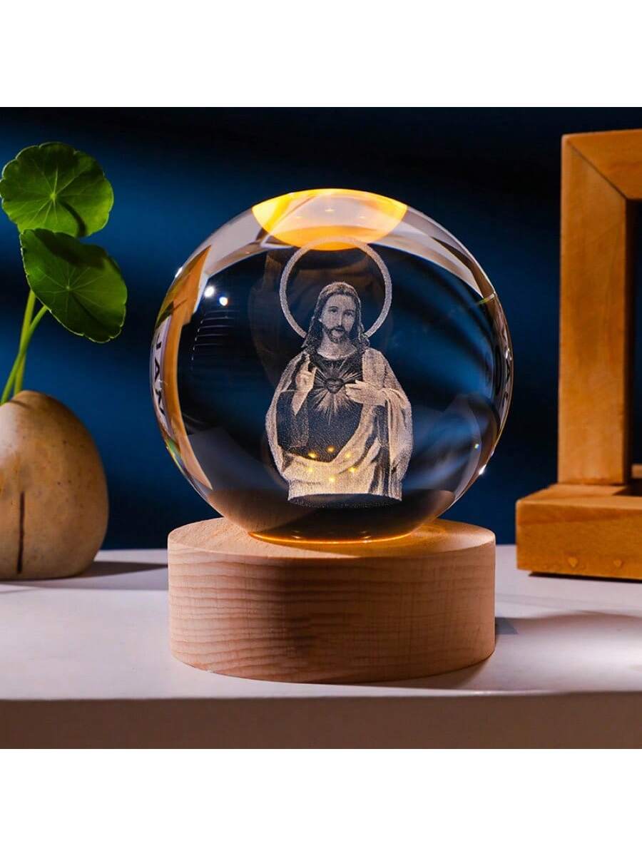 Illuminate your nights with a sacred touch. This crystal ball night light features a loving depiction of Jesus, Mary, and the Holy Family, adding a spiritual element to your home decor. Designed to bring a sense of peace and comfort, it's the perfect addition to any bedside or tabletop.