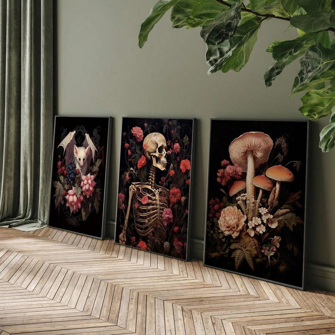 Enhance any living or work space with this Gothic Mushroom Floral Print Canvas Poster. Featuring vibrant colors and a unique mushroom and floral design, this wall decor adds a touch of nature and art to any room. Perfect for bedrooms, offices, living rooms, and dorms, this poster does not come framed for customizable display options.