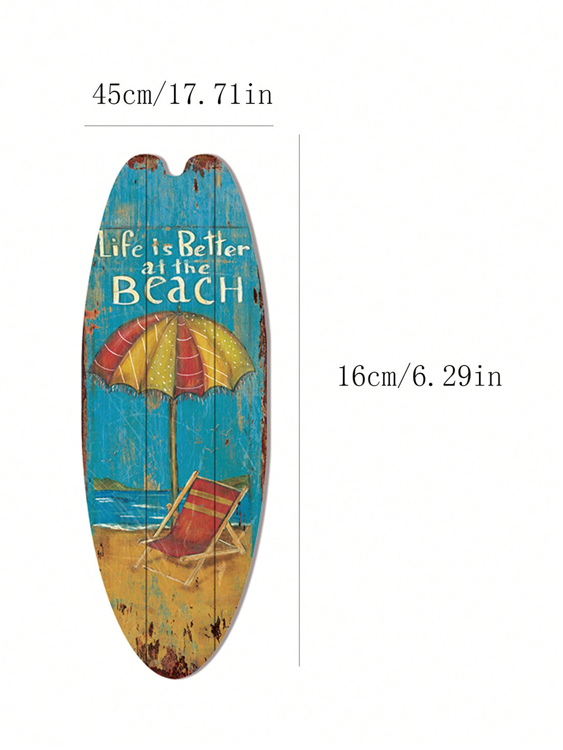 Add a retro touch to your beach-themed room with Surf's Up: Vintage Ocean Board Wall Decor. Hang this unique piece to bring a summer beach vibe to your space. Made with high-quality materials, this wall decor is sure to make a statement in any room.