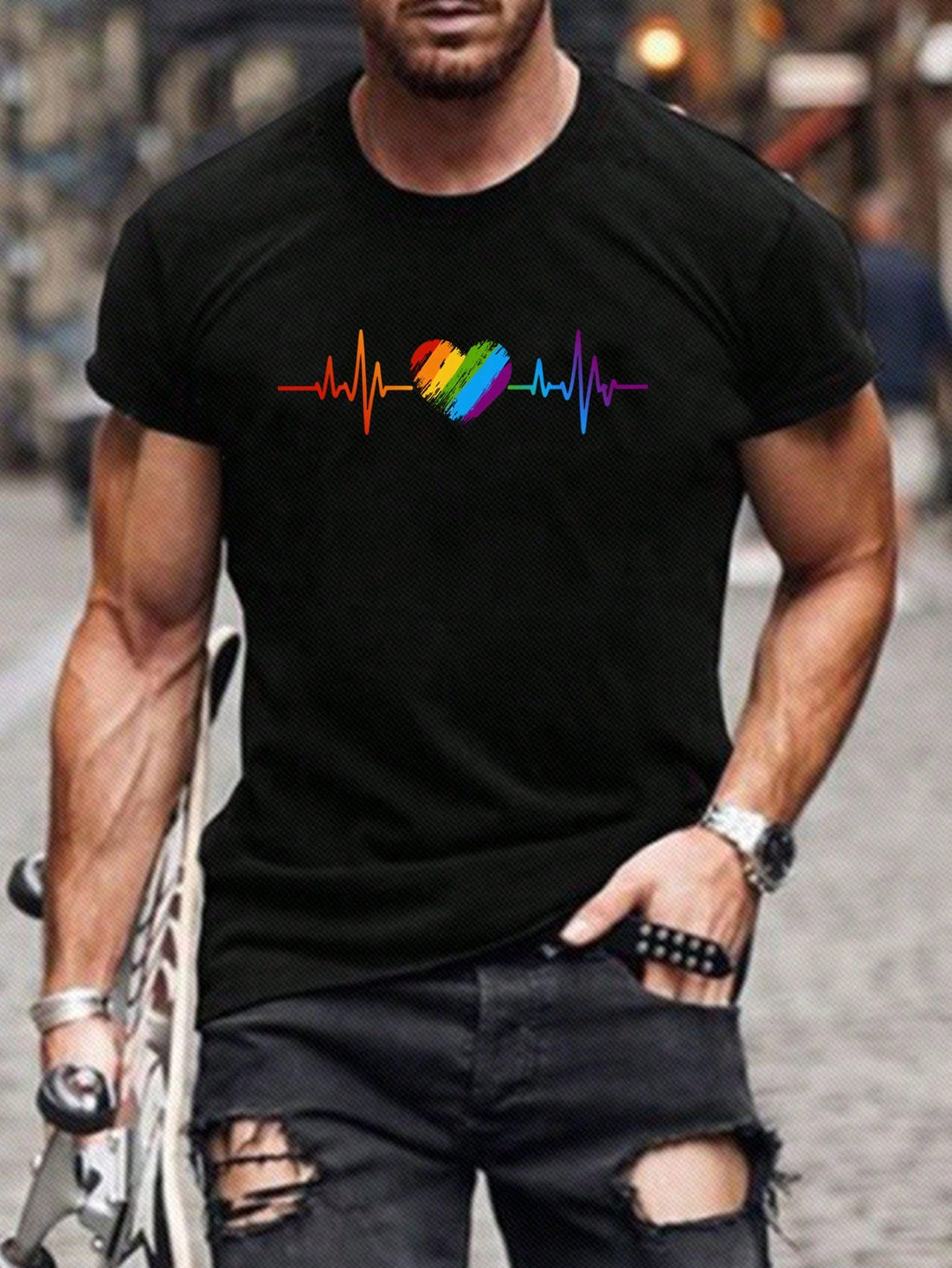 Introducing our Mature Casual Pride Month Rainbow Heartbeat Pattern Men's T-Shirt. Celebrate love in style with this unique and vibrant design. Made with high-quality materials, this shirt offers both comfort and durability. Perfect for showing your support and spreading awareness during Pride Month.