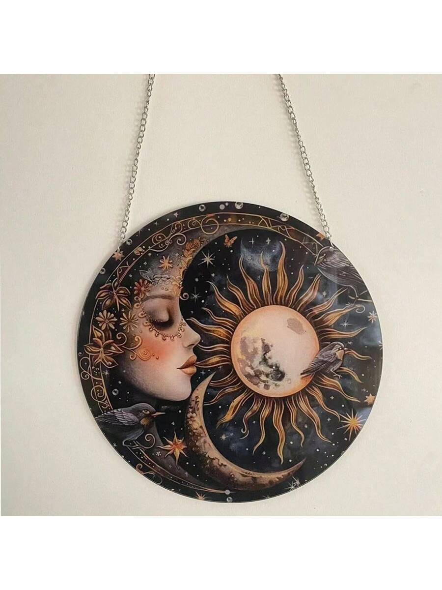 This Sun And Moon Round Acrylic Decorative Plaque is a stunning addition to any space. Made with high-quality materials, it features a beautiful sun and moon design with a chain for easy hanging. Add a touch of elegance to your home, coffee shop, apartment, restaurant, or living room with this unique wall decoration.