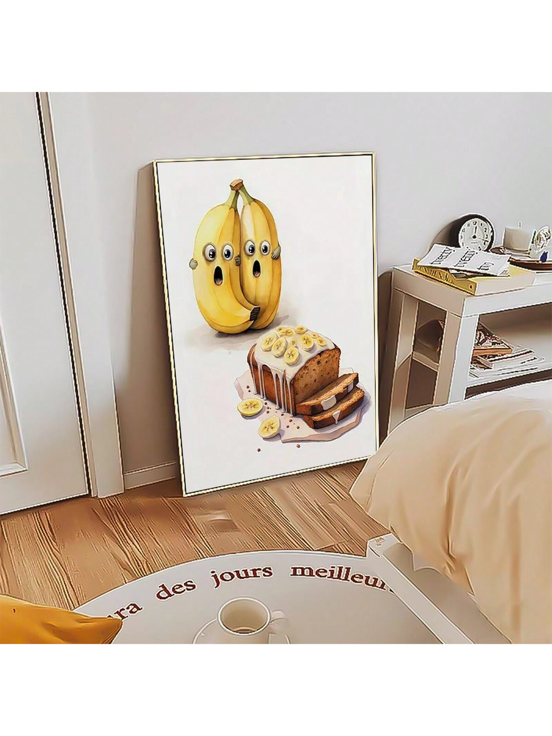 Elevate your home and kitchen décor with our whimsical banana art canvas poster. Made with high-quality materials, this poster adds a touch of playfulness to any space. Spice up your interior design with this fun and unique piece.