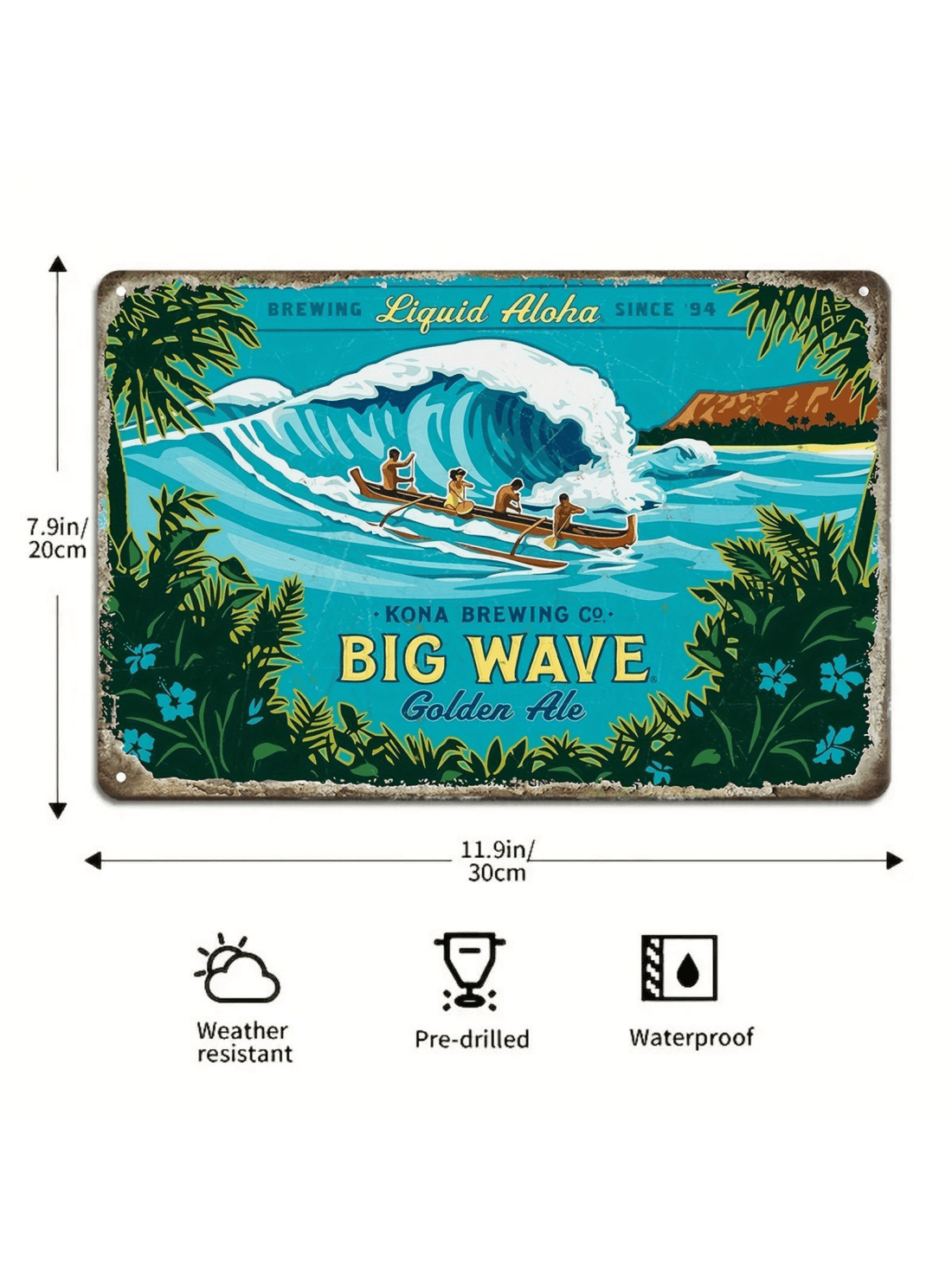 Add a touch of vintage charm to your home, bar, or cafe decor with our Big Wave Golden Ale Metal Sign. Made of durable iron, this wall art features a classic design that will stand the test of time. Perfect for beer enthusiasts and a must-have for any space.