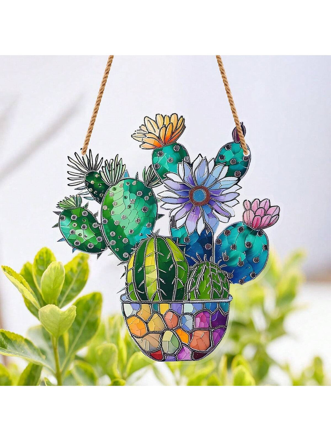 Introducing our 2D Cactus Suncatcher! Enhance your home and garden decor with this stunning hanging ornament. Admire the intricate details and vibrant colors of the cactus, adding a touch of beauty to your indoor or outdoor space. Made with quality materials, this suncatcher is built to last.