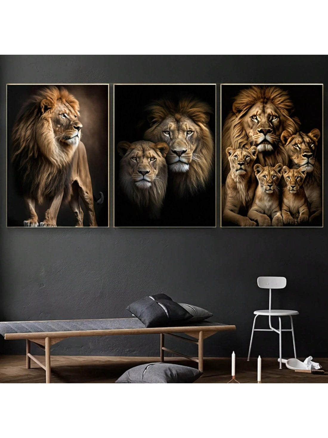 Upgrade your home decor with our Modern Lion Family Canvas Poster Set. Suitable for any room, this set is perfect for adding a touch of modern elegance. Made with high-quality materials, it is the ideal wall decoration for your bedroom, living room, or corridor. Don't miss out on this unique winter decoration.