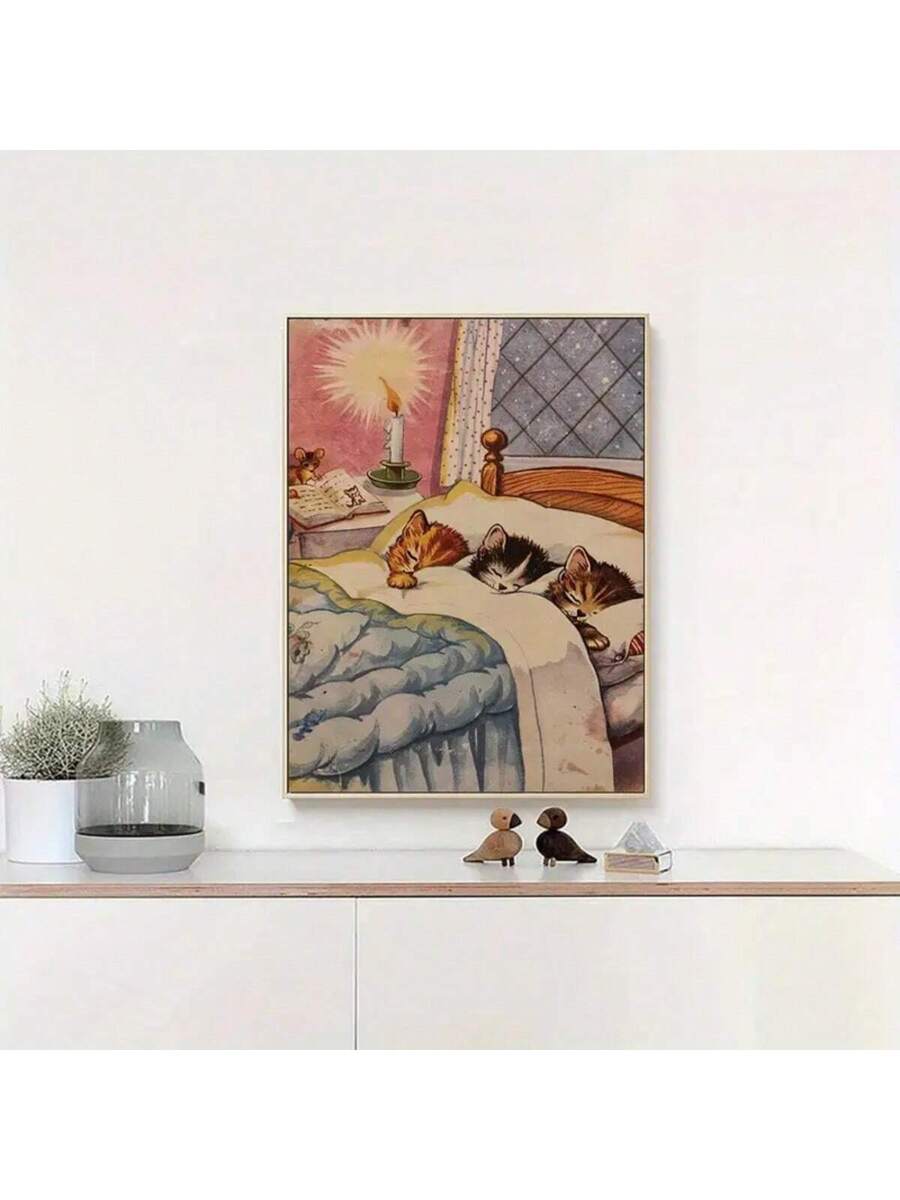 Sleeping kitten canvas print product mockup for bedroom wall decor