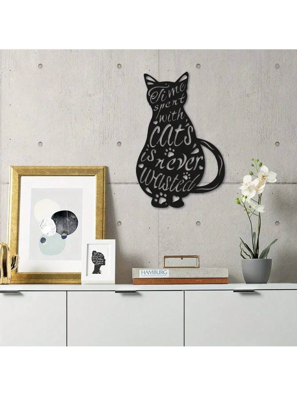 This charming metal wall art is the ideal gift for pet lovers. The intricate design features both a cat and dog, making it perfect for those who love both furry companions. Made with high-quality materials, it is sure to be a lasting and unique addition to any home.