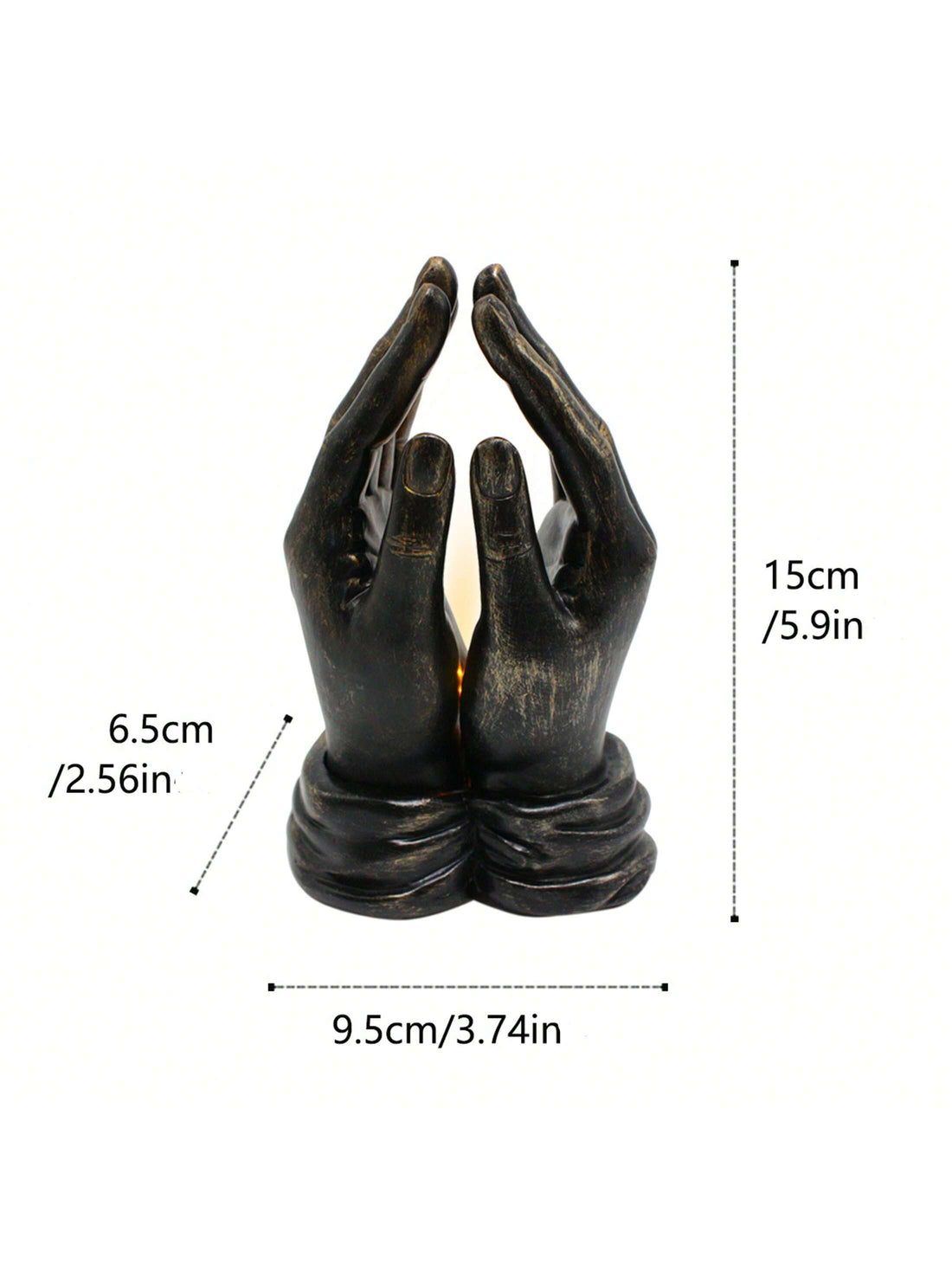 This Divine Reflection Resin Hand Figurine is the perfect addition to your living room decor. Handcrafted with intricate details, it exudes a serene and elegant presence. Made with high-quality resin, it is durable and long-lasting. Enhance your space with this unique and beautiful piece of art.