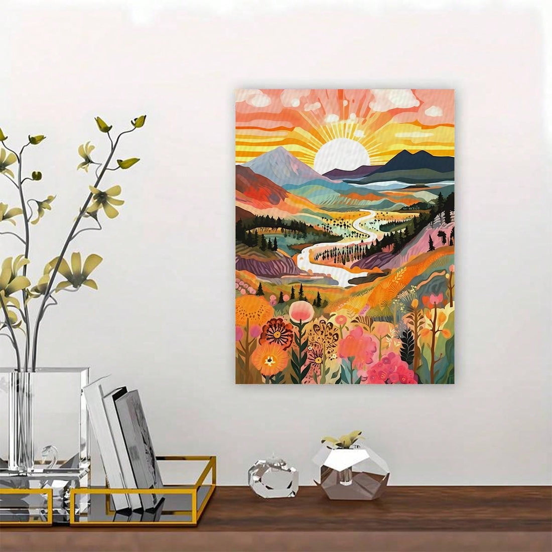 Enhance the tranquility in your home with Serene Scene. This frameless canvas landscape watercolor poster adds a touch of peacefulness to any room. Expertly crafted with high-quality materials, it brings a calming essence to your home decor.