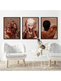 Framed 3pc wall art set over white chairs in modern living room