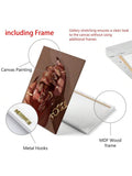 Framed canvas construction diagram with MDF wood frame metal hooks and gallery stretched canvas