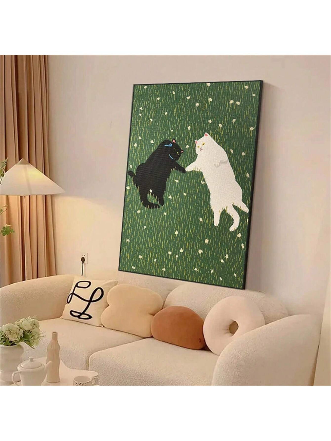 This Whimsical Cat &amp; Plant Canvas Print is the perfect addition to any animal lover's home. The playful design features a cat and plant motif, adding a touch of whimsy to any wall. Made with high-quality materials, this canvas print is both durable and eye-catching. Bring a touch of joy and nature into your space with this charming wall art.