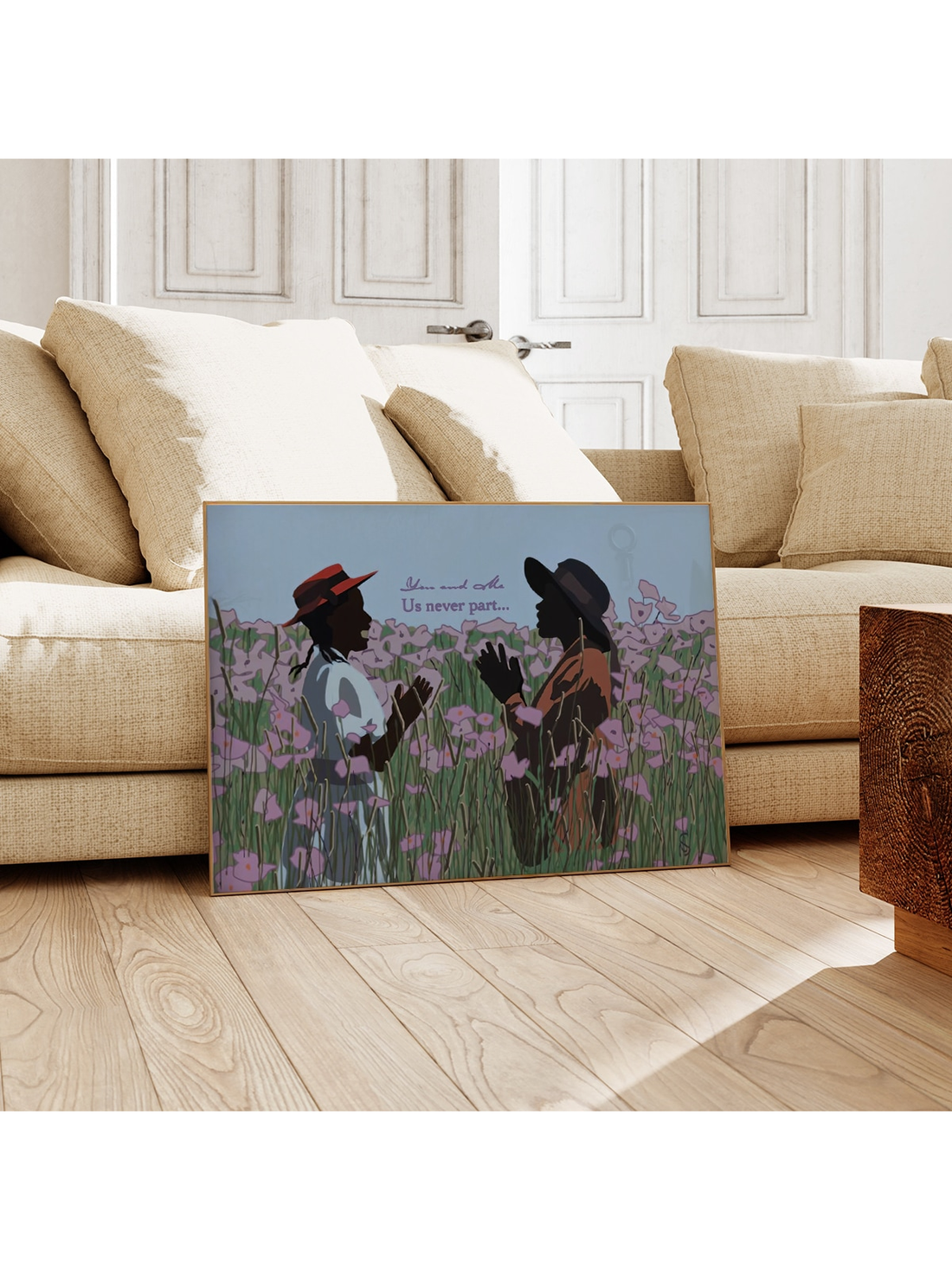 Enhance the décor of your home or office with our modern "You And Me Us Never Part" canvas poster. Perfect for gifting, bedrooms, living rooms, and kitchens, this high-quality print is sure to make a statement. No frame needed for easy placement.