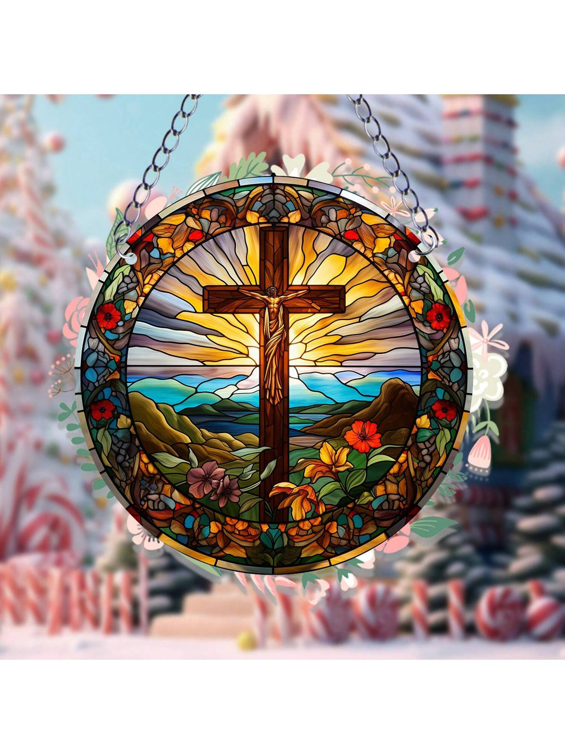 Enhance the festive atmosphere in any room with our Stained Acrylic Cross Window Suncatcher. The intricate design and vibrant colors create a beautiful display, while the stained acrylic material adds durability. Hang them as ornaments for a stunning decoration that will last for years to come.