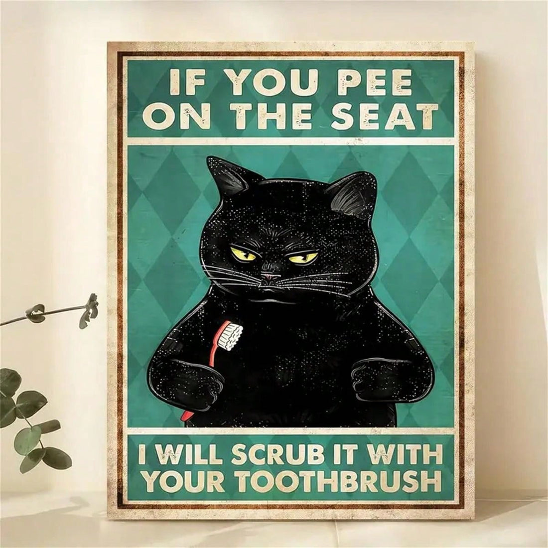 Invest in your oral hygiene and add a touch of whimsy to your bathroom with our Whimsical Black Cat Dental Hygiene Canvas Poster. Made from high-quality canvas, this fun and educational wall art features a mischievous black cat reminding you of the importance of taking care of your teeth.