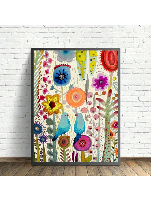 Tranquil blooms flower and blue bird canvas wall art for peaceful home decor
