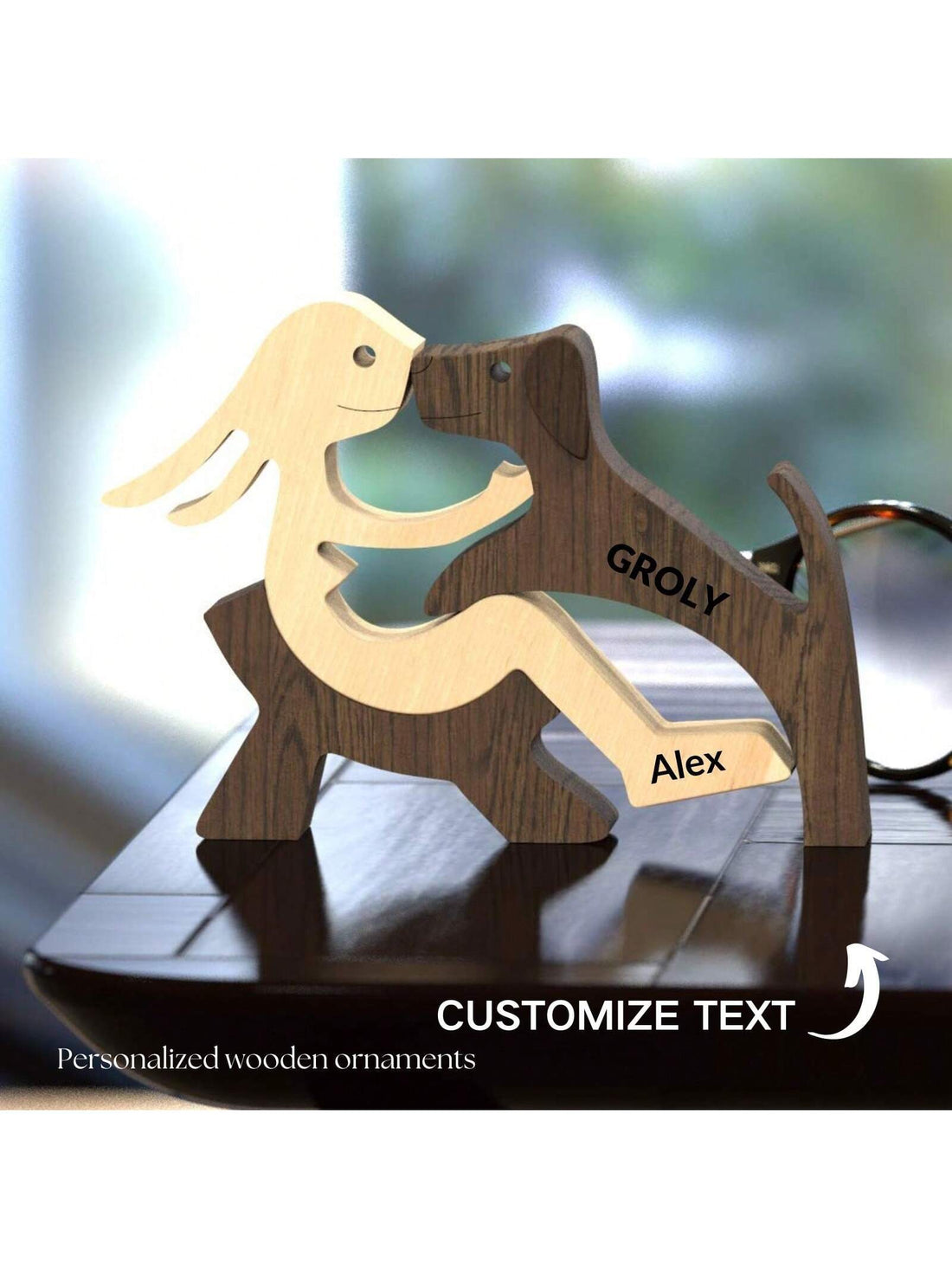 Add a touch of personalized charm to your home decor with our Wooden Women and Dog Sculpture. Hand-crafted with intricate details, this custom decorative statue is perfect for displaying in your living room or gifting to a dog-loving friend. Its unique design and high-quality craftsmanship make it a one-of-a-kind addition to any space.