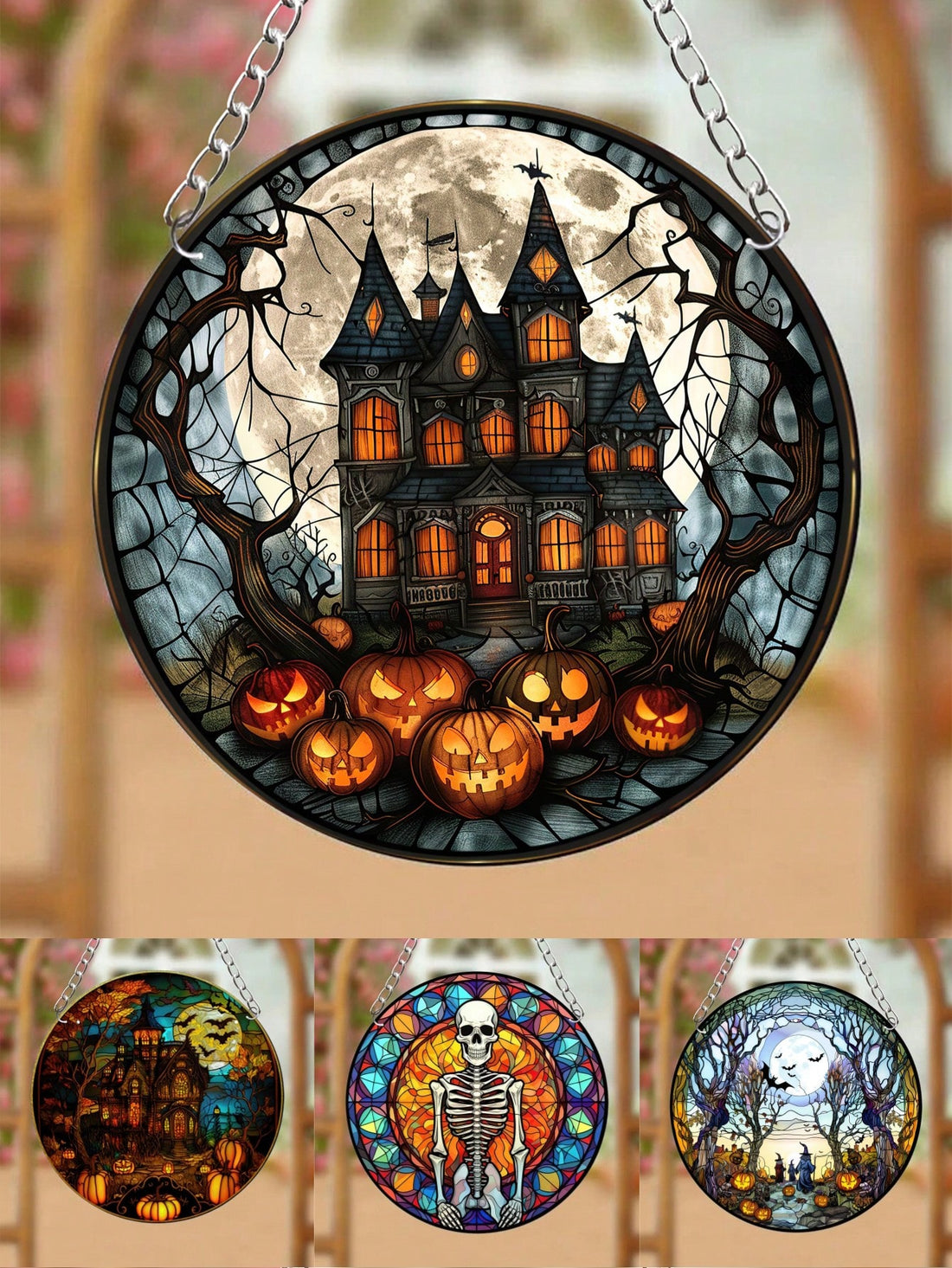 Enhance the eerie atmosphere of your Halloween garden, home, or party with our Spooky Acrylic Round Window Decoration. These hanging ornaments are perfect for adding some ghoulish charm to your space. Made from durable acrylic, they are sure to withstand the outdoor elements and last for many spooky seasons to come.