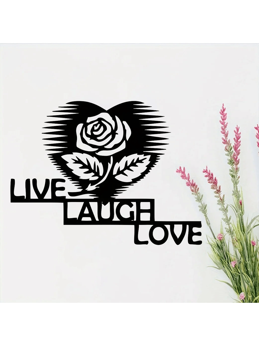 Add a touch of elegance to any room with the Blooming Beauty: Flower Live Laugh Love Metal Wall Art. This stunning piece of home decor features a delicate flower design with the inspiring words "Live, Laugh, Love" written in elegant script. Perfect for a housewarming gift, this metal wall art will bring beauty and positivity to any space.