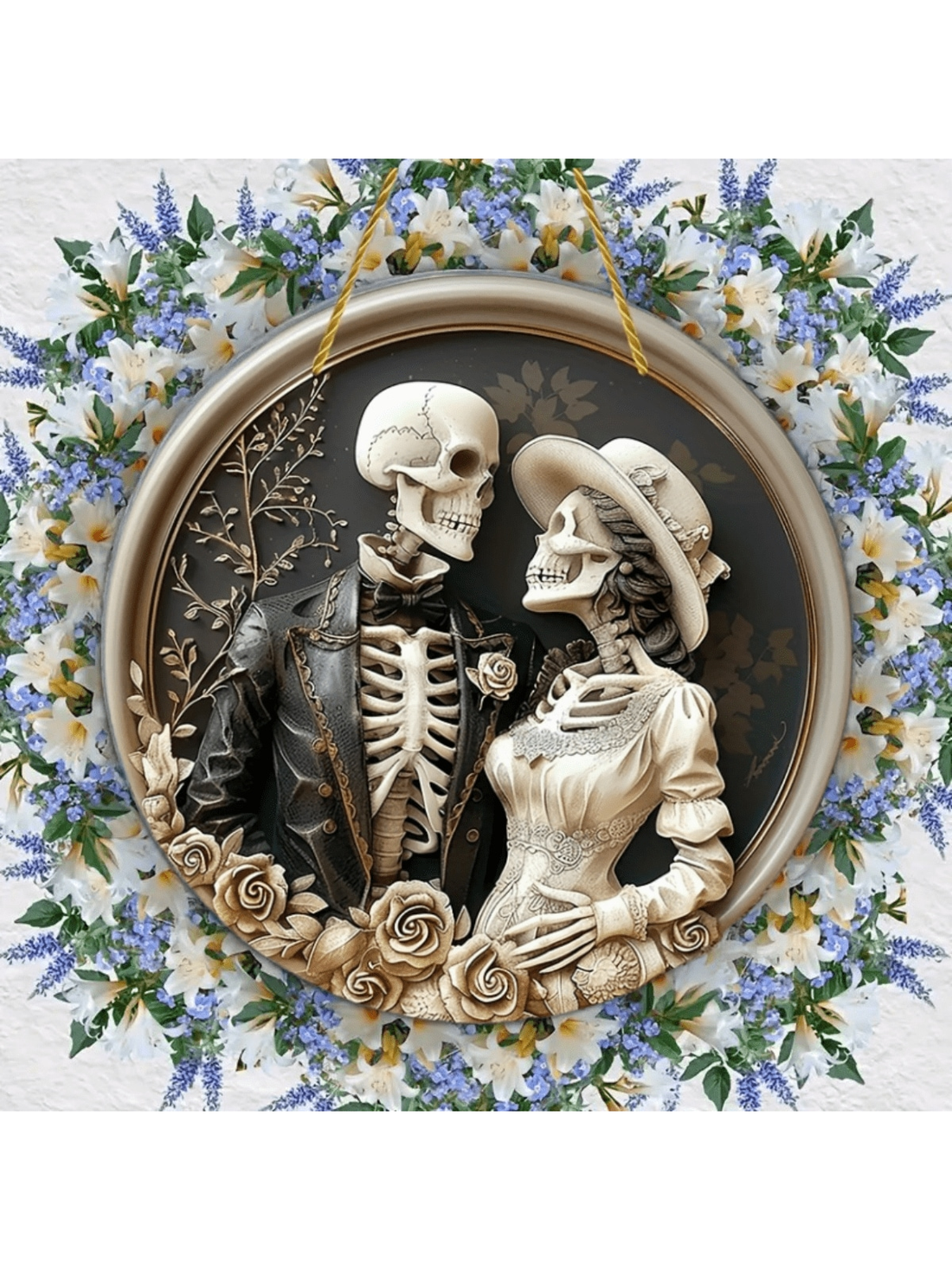 Add a touch of spooky chic to any room with this Vintage Skull Couple Wooden Sign. Handcrafted with intricate details, this sign brings a unique vintage charm to your home decor. Perfect for Halloween or year-round as a statement piece.