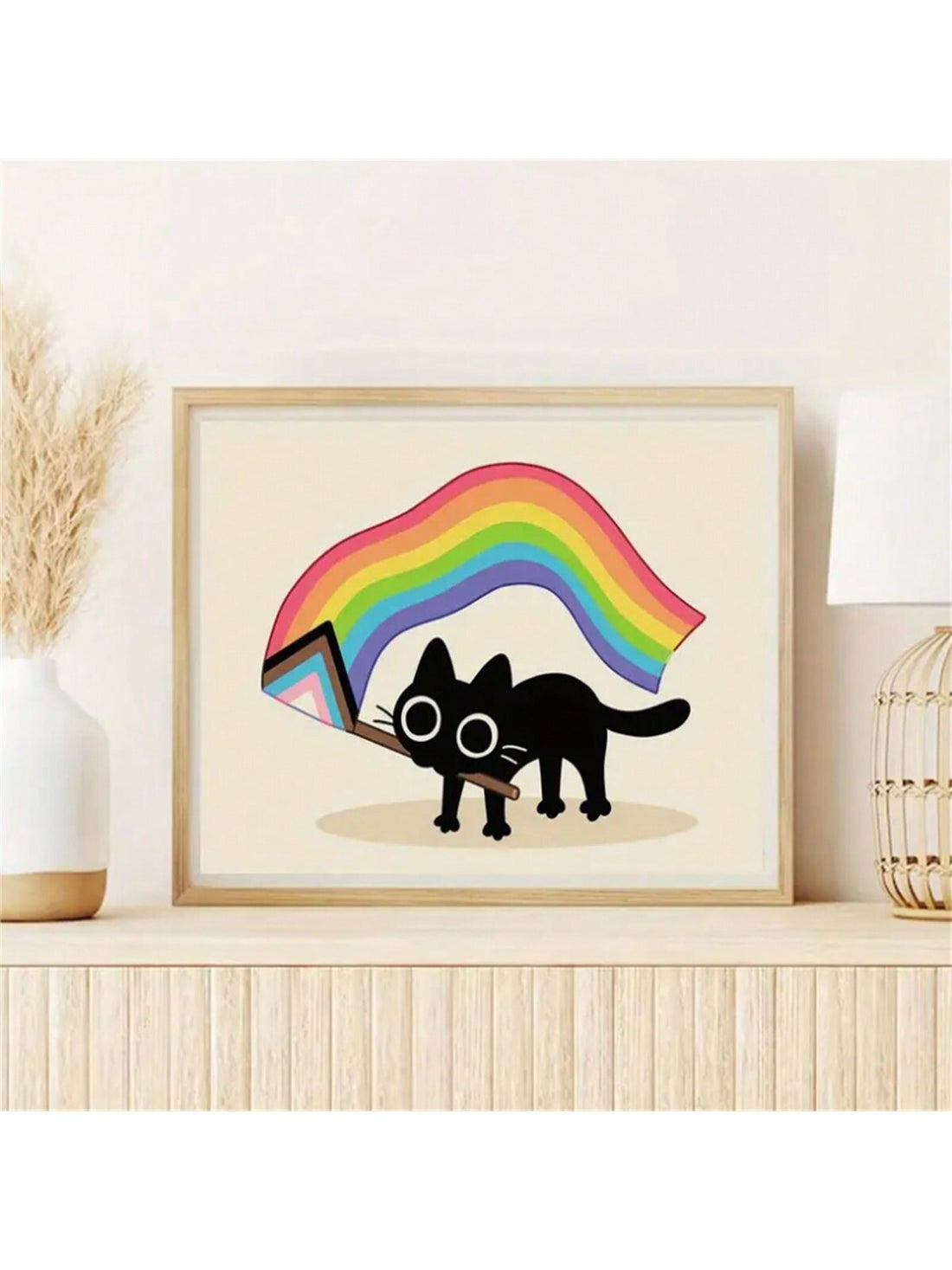 Introducing the Rainbow Pride Cat Canvas Wall Art, the perfect addition to your home décor! With its vibrant colors and playful cat design, this piece is sure to brighten up any room. Show your support for the LGBTQ+ community while adding a touch of whimsy to your space.